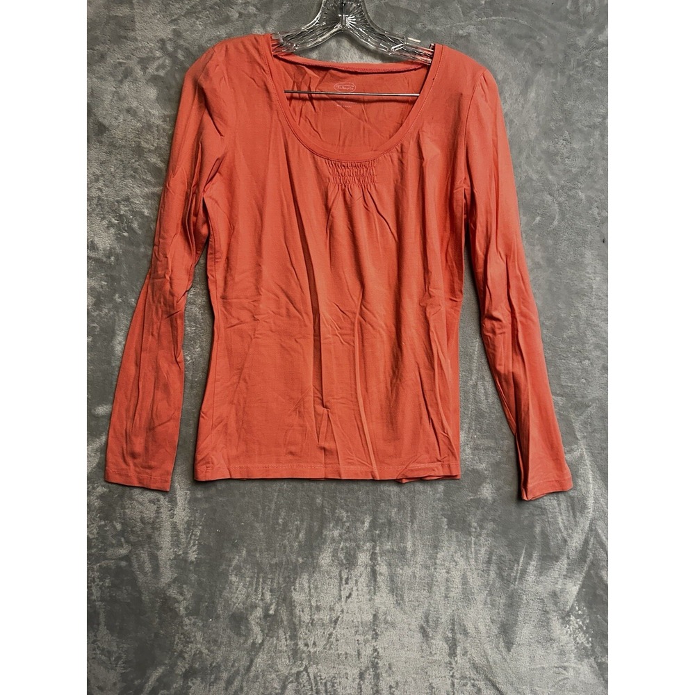 Talbots Scoop Neck Top Womens S Coral Excellent Long Sleeve Pleated Jersey